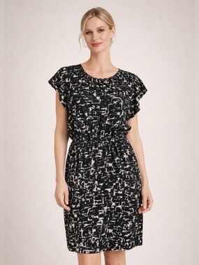 Mossimo Womens Black and cream Geometric Print Dress Short Sleeve